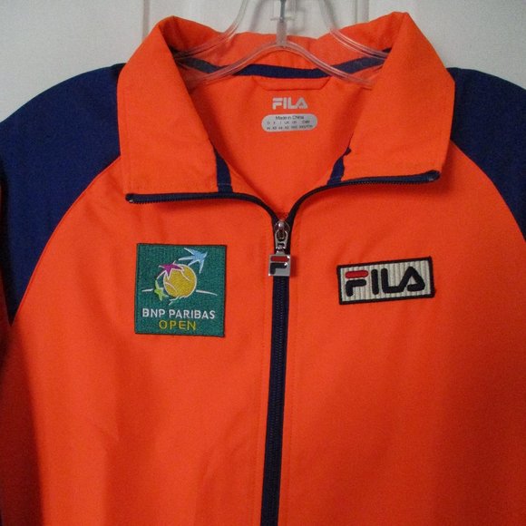 FILA Mens L/S BNP Paribas Open Full Zip Dayglow Orange Tennis Windbreaker - L - Picture 2 of 3
